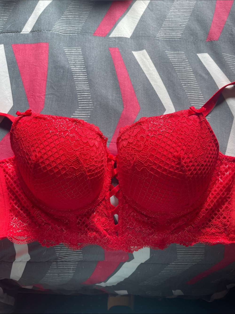 Cacique Red Lace Push-Up Bustier Bra